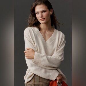 Anthropologie Cashmere Blend Oversized Sweater In: Heather Cream